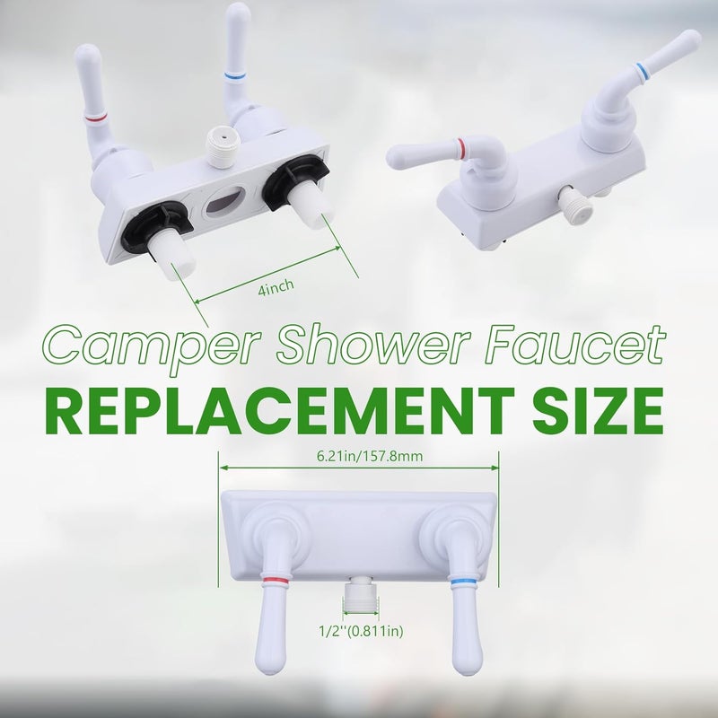 gcbcrit RV Shower Faucet, Camper Shower Faucet Diverter with Classical Handles, 4" RV Shower Valve Diverter for Camper Van, Outside and Inside Bathroom Shower (White) - Image 2